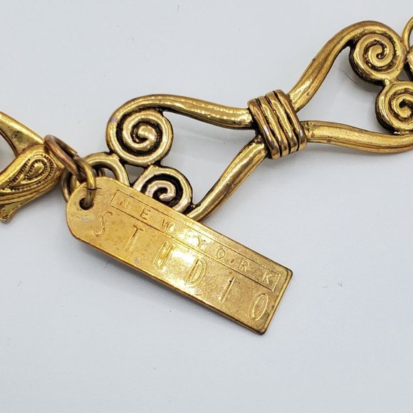 Gold-tone Bow Geometrical Linked Wooden Bead Belt Vintage - Picture 4 of 6